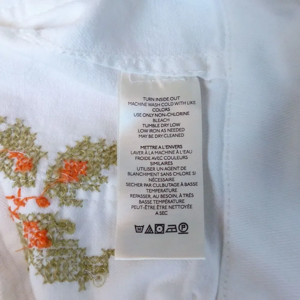 Maeve Anthropologie Colette Jeans 30 White Floral Embroidered Crop Wide Leg Boho
